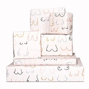 central 23 bridal shower wrapping paper – birthday wrapping paper for women girlfriend – 6 sheets of pink gift wrap – pastel boob print – valentines day gift wrap for her, wife