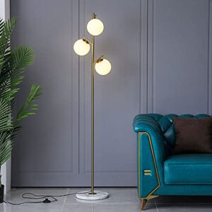 michideco floor lamp, 3-light mid-century floor light, frosted glass globes lamp for bedroom or living room