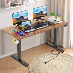 farexon electric standing desk 55 x 24in with charging station, stand up desk with oversized mouse pad, 2 usb ports & 3 power outlets, 4 caster, 4 preset heights easy to set, 27”-45” lifting range
