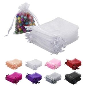 mazypo 100pcs white organza bags 2×3 inch sheer drawstring gift bags jewelry pouches wedding party christmas favor gift bags, little mesh gift pouches mini candy bags for small presents earrings