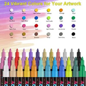 IVSUN 24 Colors Acrylic Paint Marker Pens, Premium Extra Fine Point Acrylic Paint Pens for Wood, Canvas, Stone, Rock Painting, Glass, Ceramic Surfaces, DIY Crafts Making Art Supplies