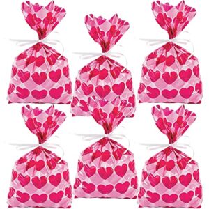 valentine cellophane bags heart treat bags – happy valentine’s day gift bags with twist ties sweet party goodie bags for candy, food,soap, cookie, valentine chocolates