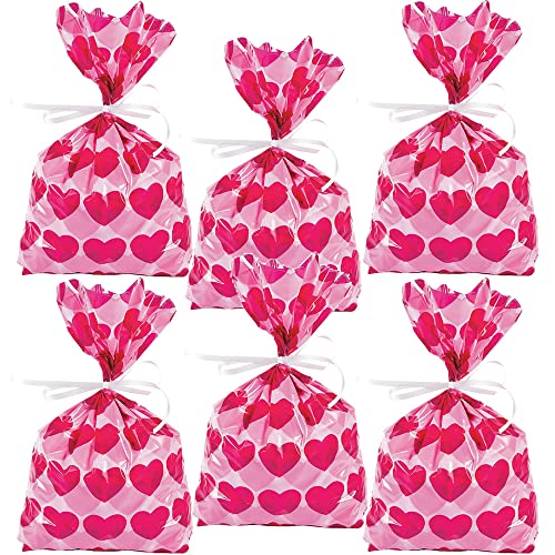 Valentine Cellophane Bags Heart Treat Bags - Happy Valentine's Day Gift Bags with Twist Ties Sweet Party Goodie Bags for Candy, Food,Soap, Cookie, Valentine Chocolates