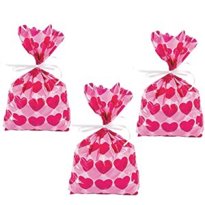 Valentine Cellophane Bags Heart Treat Bags - Happy Valentine's Day Gift Bags with Twist Ties Sweet Party Goodie Bags for Candy, Food,Soap, Cookie, Valentine Chocolates