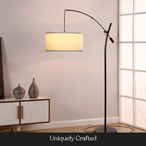 Brightech Grayson LED Floor Lamp, Modern Arc Lamp for Office & Living Room, Tall Lamp with Adjustable Arm, Standing Lamp in Industrial Style for Bedroom Reading - Black