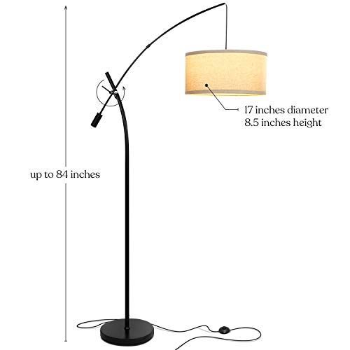 Brightech Grayson LED Floor Lamp, Modern Arc Lamp for Office & Living Room, Tall Lamp with Adjustable Arm, Standing Lamp in Industrial Style for Bedroom Reading - Black