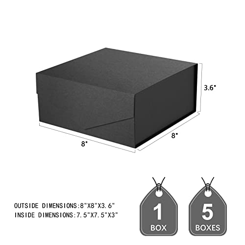 JINMING Gift Box 7.5x7.5x3 Inches, Gift Box with Lid, Black Gift Box, Groomsman Box, Collapsible Gift Box with Magnetic Closure