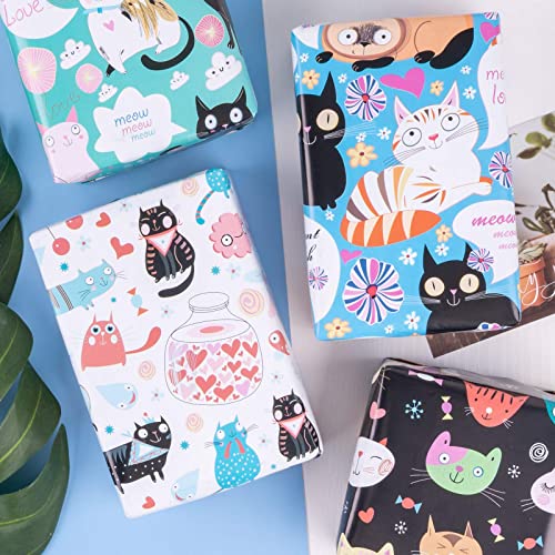 MAYPLUSS Wrapping Paper Large Sheet - Folded Flat - 6 Different Cat Design (45.2 sq. ft.ttl.) - 27.5 inch X 39.4 inch Per Sheet