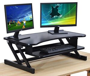 the house of trade standing desk | desk riser classic stand up desk | 32 in wide fits 2 monitors with retractable keyboard tray (black, 32″ wide)