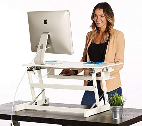 The House of Trade Standing Desk | Desk Riser Classic Stand Up Desk | 32 in Wide Fits 2 Monitors with Retractable Keyboard Tray (Black, 32" Wide)