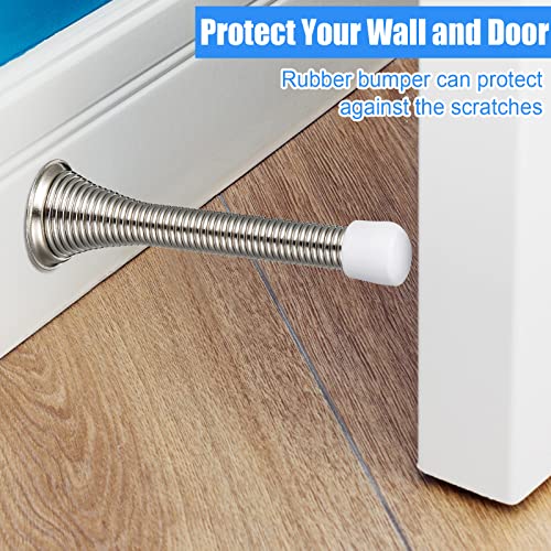 36 Pieces Spring Door Stopper Brushed Satin Door Stop for Wall 3-1/8 Inch Flexible Heavy Duty Wall Protector Doorstop with Rubber Bumper Tips (Brushed Silver)