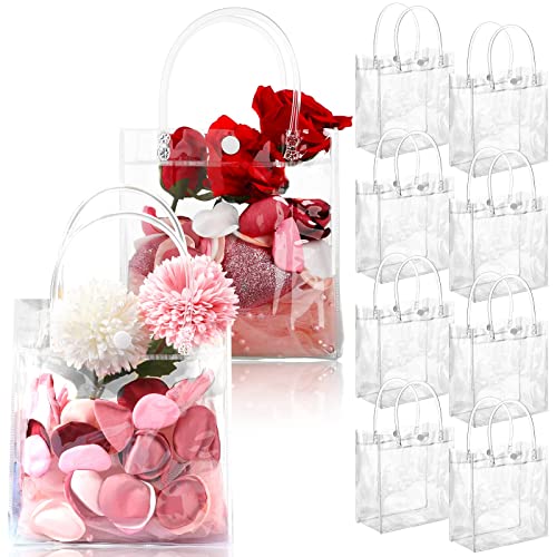 50 Pieces Clear PVC Plastic Gift Bags with Handles Transparent Gift Bags Reusable Plastic Gift Wrap Tote Bags for Bachelorette Bridesmaid Wedding Back to School Baby Shower (5.9 x 6.3 x 2.8 Inches)