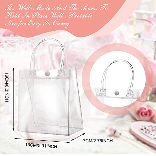 50 Pieces Clear PVC Plastic Gift Bags with Handles Transparent Gift Bags Reusable Plastic Gift Wrap Tote Bags for Bachelorette Bridesmaid Wedding Back to School Baby Shower (5.9 x 6.3 x 2.8 Inches)