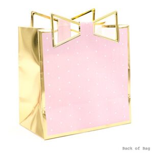 Hallmark Signature 7" Medium Gift Bag (Pink with Gold Border and Metallic Bow) for Mothers Day, Birthdays, Engagements, Valentines Day, Sweetest Day and More