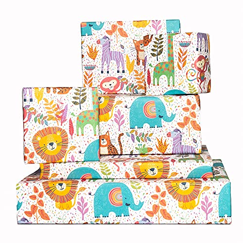 CENTRAL 23 Kids Birthday Wrapping Paper for Boys (x6) Sheets - For Girls - New Baby Birthday Gift Wrap - Safari Animals - Dinosaur Wrapper Paper - Kids Gift Wrap Matte - Recyclable