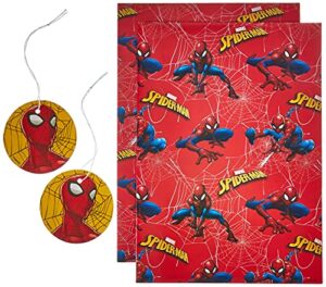 birthday gift wrapping paper boys – wrapping paper sheets for kids, wrapping paper birthday, spiderman wrapping paper; for boys gift, spiderman gifts – 2 sheets & 2 tags