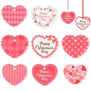 koogel 160 pcs heart kraft paper tags, valentine’s tags with twine gift tags with string for valentine’s day wedding 8 styles romantic heart-shaped tags