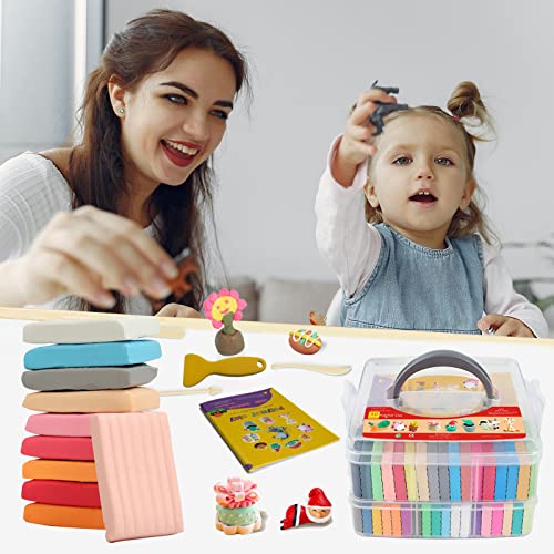 Polymer Clay 50 Colors, Modeling Clay for Kids DIY Starter Kits, Oven Baked Model Clay, Non-Toxic, Non-Sticky,with Sculpting Tools, Ideal Gift for Children and Artists (50 Colors A)