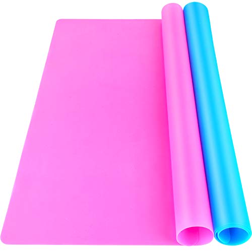 LEOBRO 2 Pack 15.7" x 11.7" Large Silicone Sheet for Crafts Jewelry Casting Mould Mat, Nonstick Silicone Craft Mat, Silicone Mat, Silicone Mats for Epoxy Resin, Paint, Clay, Blue & Rose Red