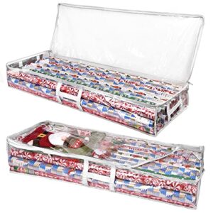 propik wrapping paper storage containers | gift wrap organizer under bed | 41”x14”x6” fits 18-24 rolls fit up to 40” long roll | wrap storage box holder for ribbon, bows and accessories 2 pack (white)