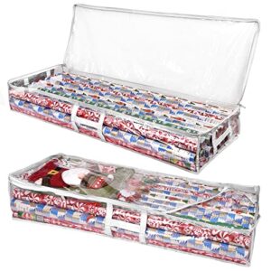 ProPik Wrapping Paper Storage Containers | Gift Wrap Organizer Under Bed | 41”x14”x6” Fits 18-24 Rolls Fit Up to 40” Long Roll | Wrap Storage Box Holder for Ribbon, Bows and Accessories 2 Pack (White)