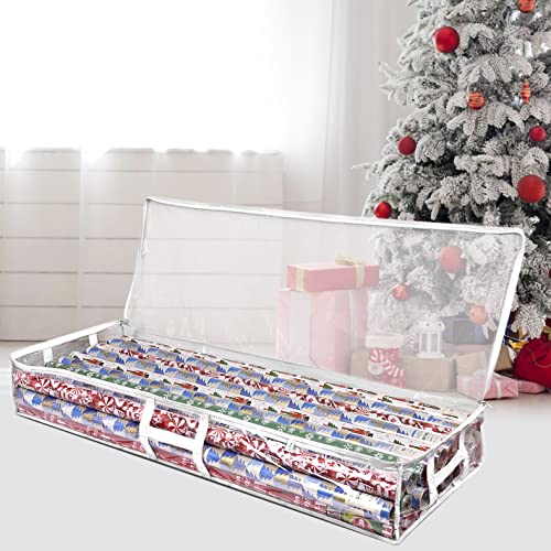 ProPik Wrapping Paper Storage Containers | Gift Wrap Organizer Under Bed | 41”x14”x6” Fits 18-24 Rolls Fit Up to 40” Long Roll | Wrap Storage Box Holder for Ribbon, Bows and Accessories 2 Pack (White)