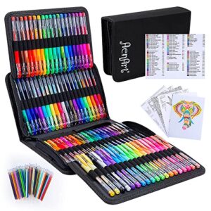 gel pens for adult coloring books, 160 pack artist colored gel pen with 40% more ink, black case. perfect for kids drawing doodle crafts journaling planner