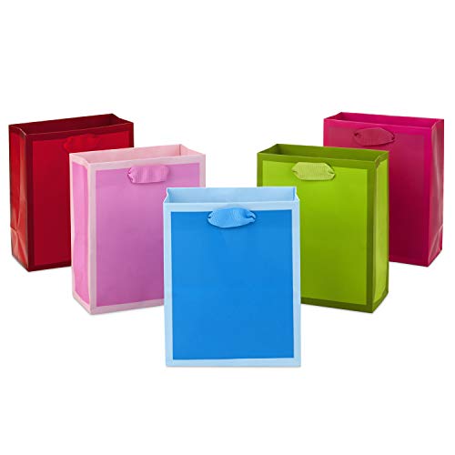 Hallmark 6" Small Solid Color Gift Bags (Pack of 5 - Red, Green, Blue, Light Pink, Hot Pink) for Birthdays, Easter, Parties or Any Occasion