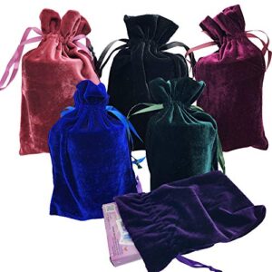 giftexpress velvet tarot rune bag bundle of 6: moss green, royal blue, purple, wine, ross, black 6″ x 9″