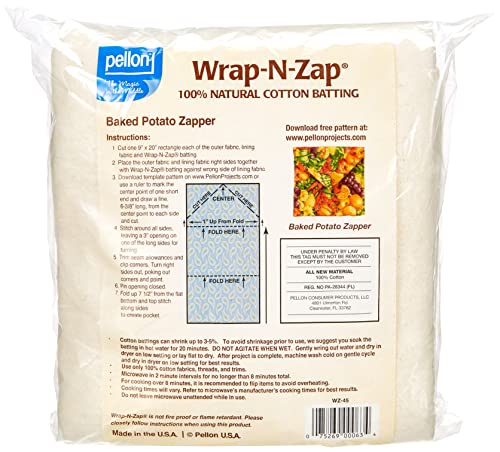 Pellon, Natural Wrap-N-Zap Cotton Quilt Batting, 45 by 36-Inch, 1 Pack