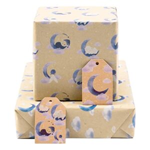 biobrown baby shower wrapping paper sheet with gift tags for birthday, baby shower, kraft wrapping paper – folded flat – 27.5 inch x 39.4 inch per sheet, total 2 large sheets