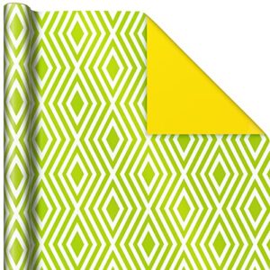 Hallmark All Occasion Reversible Wrapping Paper (3 Rolls; 75 sq. ft. ttl) Black and White Triangles, Dots Blue, Lime Green Diamonds, Solid Yellow, Orange, Blue for Birthdays, Halloween, Father's Day