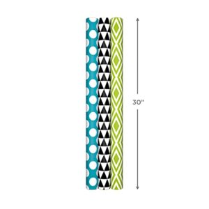 Hallmark All Occasion Reversible Wrapping Paper (3 Rolls; 75 sq. ft. ttl) Black and White Triangles, Dots Blue, Lime Green Diamonds, Solid Yellow, Orange, Blue for Birthdays, Halloween, Father's Day