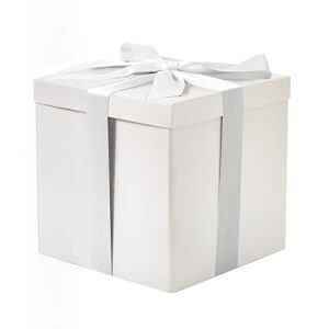 ruspepa medium birthday gift box with lids, ribbon and tissue paper, collapsible gift box – 1 pcs, 9x9x9 inches, white