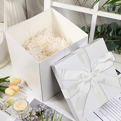 RUSPEPA Medium Birthday Gift Box with Lids, Ribbon and Tissue Paper, Collapsible Gift Box - 1 Pcs, 9x9x9 Inches, White