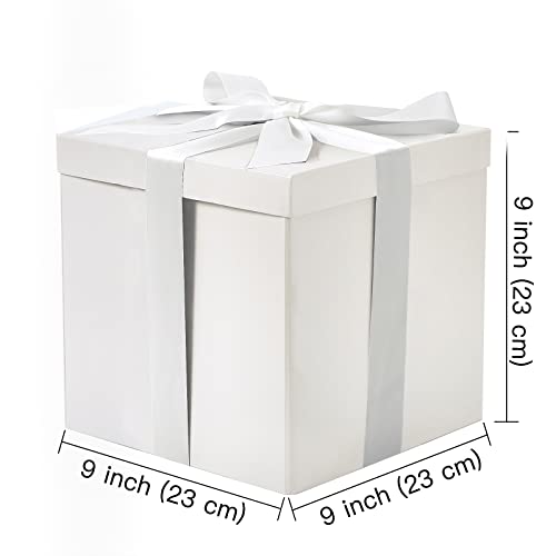 RUSPEPA Medium Birthday Gift Box with Lids, Ribbon and Tissue Paper, Collapsible Gift Box - 1 Pcs, 9x9x9 Inches, White