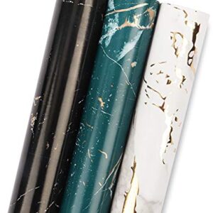 MAYPLUSS Wrapping Paper Roll - Mini Roll - 17.3 inch X 120 inch Per roll - 3 Different Marble with Gold Foil Design (43.2 sq.ft.ttl)