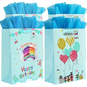 blewindz 16.5″ extra large 4 pack happy birthday gift bags with tissue paper and tags, huge birthday gift bags for kids boy girls baby party favors
