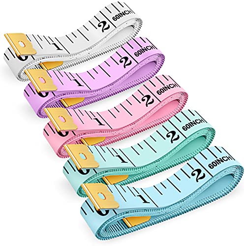 Tape Measure, iBayam Soft Ruler Measuring Tape for Body Weight Loss Fabric Sewing Tailor Cloth Vinyl Measurement Craft Supplies, 60-Inch Double Scale Ruler, 5-Pack, Pastel Pink Blue Green Purple White