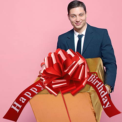 Happy Birthday Car Bow Big Car Ribbon Bow Large Gift Wrapping Bow Giant Bow for Car Decorative Huge Pull Bow for Christmas Party Birthday Car Decoration (red, 20 Inches)