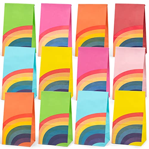 TOXOY 48 PCS Rainbow Gift Bags, Party Favor Bags Small Gift Bags Paper Candy Bags for Birthday Party