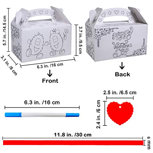 48 Sets Valentine's Day Treat Boxes DIY Color Your Own Paintable Monster Prints Goodie Boxes Party Favor Boxes Valentines Container Candy Box with Heart Tags Bulk for Kids School Classroom Supplies