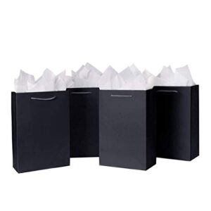 shipkey 10 pcs luxury black bags with tissue paper, gift bags for men, groomsmen proposal bags 8x4x11 kraft paper bags with handles bulk| black paper bags, black gift bags