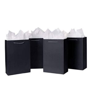 SHIPKEY 10 Pcs Luxury Black Bags with Tissue Paper, Gift Bags for Men, Groomsmen Proposal Bags 8x4x11 Kraft Paper Bags with Handles Bulk| Black Paper Bags, Black Gift Bags