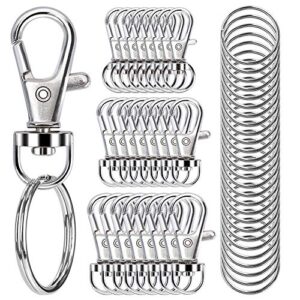 100pcs swivel snap hooks with key rings, premium metal swivel lobster claw clasps assorted sizes (large, medium, small) for keychain clip lanyard, jewelry making, crafts, silver