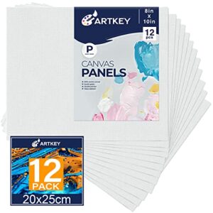 canvas panels 8×10 inch 12-pack, 10 oz double primed acid-free 100% cotton paint canvases for painting, blank flat canvas board for acrylics oil watercolor tempera paints