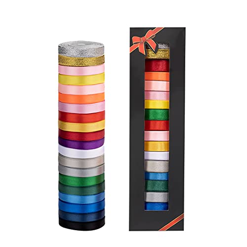 20 Colors 300 Yard Double Faced Polyester Satin Ribbon -18 Ribbon Rolls & 2 Glitter Metallic Ribbon,3/8" X 15 Yard/Roll,Perfect for Christmas Gift Wrapping,Hair Bows & Other Craft Projects