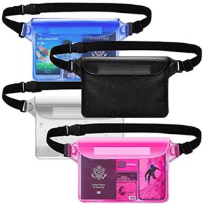 famoby 4 packs waterproof pouch with waist strap dry bag for swimming boating snorkeling kayaking water park outdoor beach sport