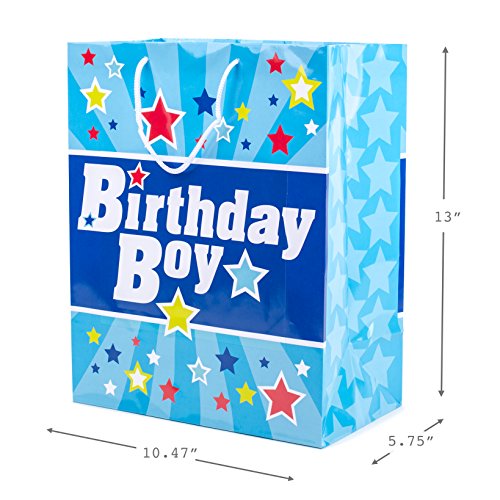 Hallmark 13" Large Gift Bag with Birthday Card and Tissue Paper (Blue with Stars, Birthday Boy)