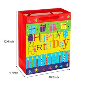 2-Pack 12.6" Large Happy Birthday Gift Bags for Birthday Party with Tissue Paper